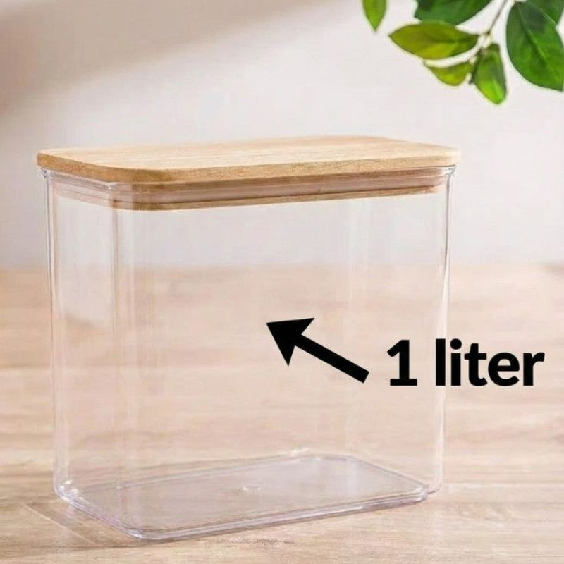 Rectangular Airtight Wood Top Canister