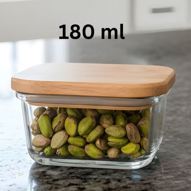 Airtight 180 ML Glass Container With Wooden Lid