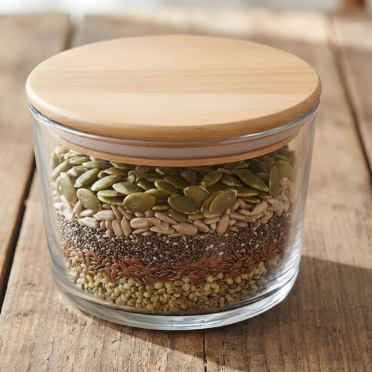 Airtight 1000 ML Glass Container With Wooden Lid