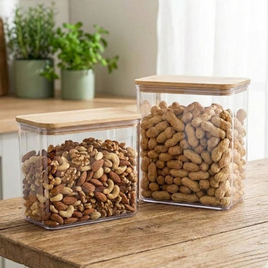 Rectangular Airtight Wood Top Canister