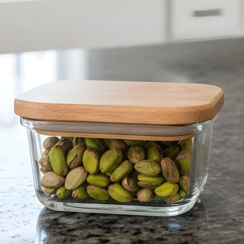 Airtight 180 ML Glass Container With Wooden Lid