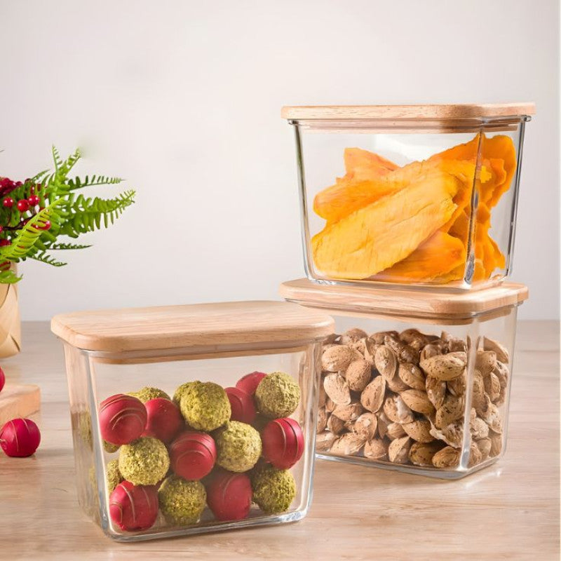 Airtight 920 ML Glass Container With Wooden Lid