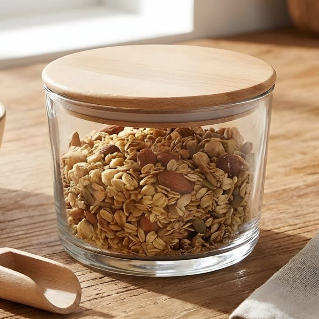 Airtight 1000 ML Glass Container With Wooden Lid
