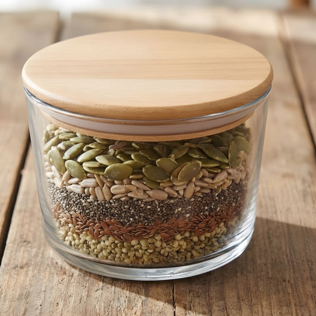 Airtight 1000 ML Glass Container With Wooden Lid